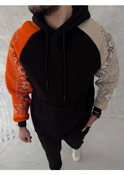 Üç Iplik Penye Kapşonlu Parçalı Sweatshirt - Siyah modelleri