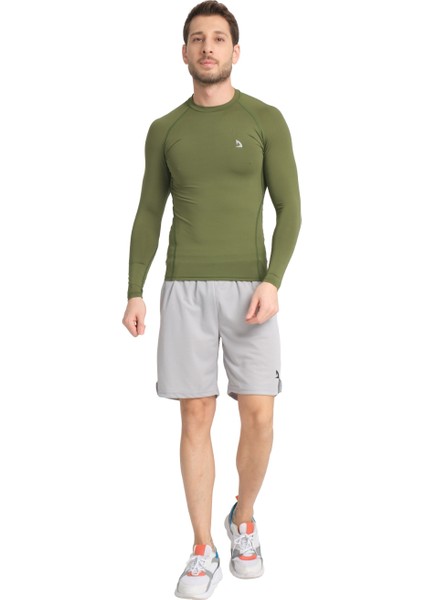 Erkek Uzun Kollu Yeşil Olive Fit Toparlayıcı Compression Spor Body Tshirt fırsatları