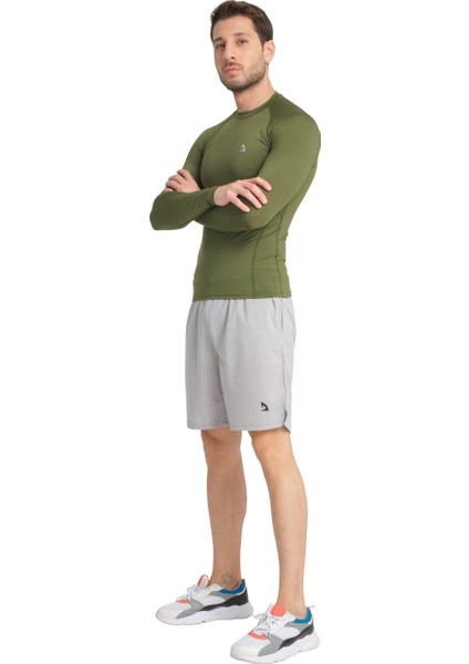 Erkek Uzun Kollu Yeşil Olive Fit Toparlayıcı Compression Spor Body Tshirt indirimleri