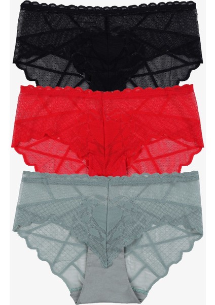 Kadın 3'lü Kalp Detaylı Dantelli Külot