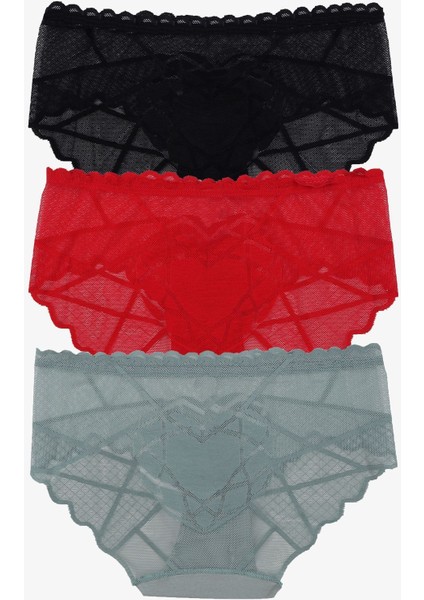 Kadın 3'lü Kalp Detaylı Dantelli Külot fiyatları