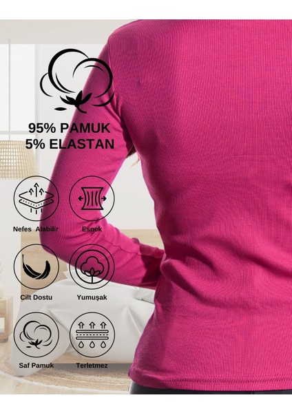 Kaşkorse V Yaka Body Sweatshirt, Fitilli Kumaş, Likralı, Fuşya Melanj