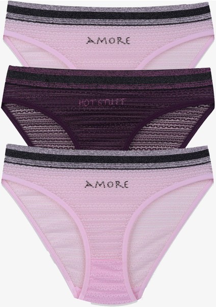 Kadın 3'lü Dantelli - Baskılı Külot