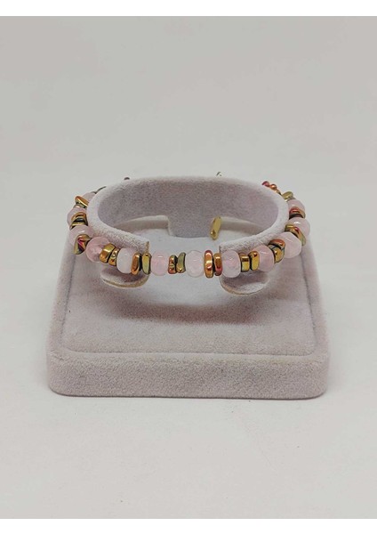 Pembe Kuvars Taşı Tasarım Bileklik (55890) fiyatları