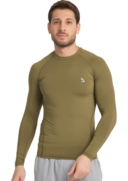 Erkek Uzun Kol Haki Rahat Fit Compression Spor Body Tshirt fiyatları