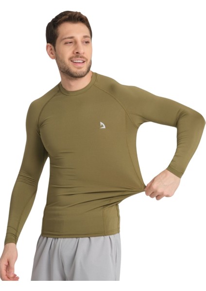 Erkek Uzun Kol Haki Rahat Fit Compression Spor Body Tshirt modelleri