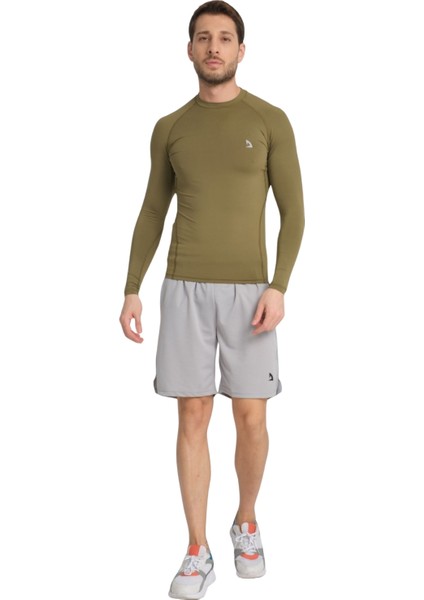 Erkek Uzun Kol Haki Rahat Fit Compression Spor Body Tshirt fırsatları