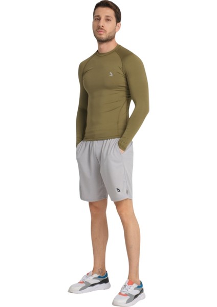 Erkek Uzun Kol Haki Rahat Fit Compression Spor Body Tshirt indirimleri