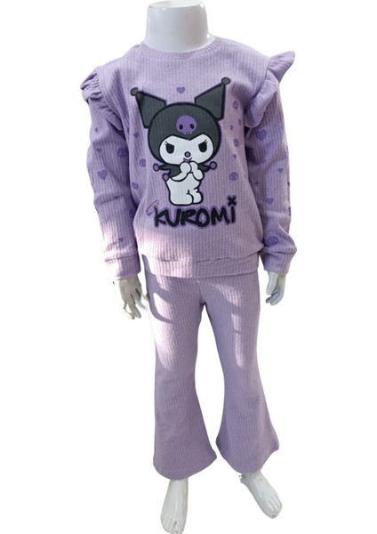 Kuromi Kız Çocuk Alt Üst Takım Ispanyol Paça Fitilli Takım Mor (Kalıbı Dar)