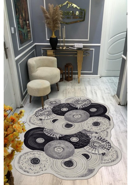 Kaymaz Taban Yıkanabilir Dijital Baskı Dekoratif Modern Desenli Elegance Serisi Lazer Kesim Dot Taban Halı ELG80