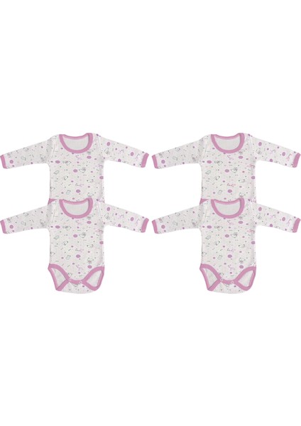 4'Lü Çıtçıtlı Uzun Kollu Bebek Body - Pembe