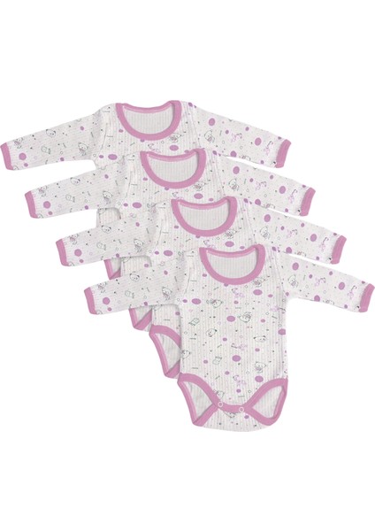 4'Lü Çıtçıtlı Uzun Kollu Bebek Body - Pembe