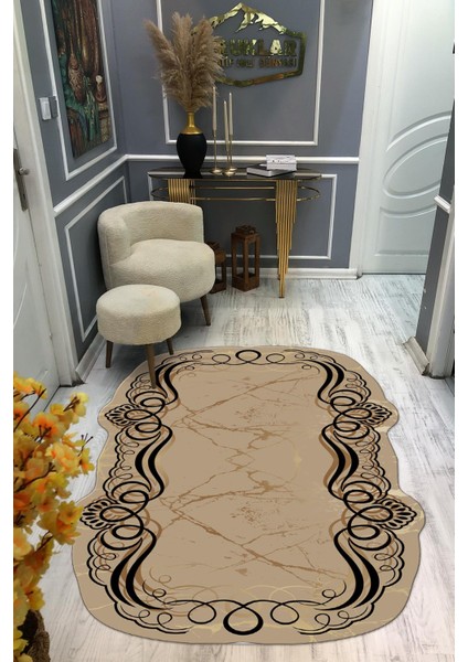 Kaymaz Taban Yıkanabilir Dijital Baskı Dekoratif Modern Desenli Elegance Serisi Lazer Kesim Dot Taban Halı ELG82