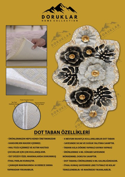 Kaymaz Taban Yıkanabilir Dijital Baskı Dekoratif Modern Desenli Elegance Serisi Lazer Kesim Dot Taban Halı ELG75