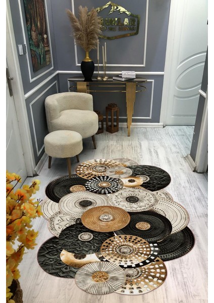 Kaymaz Taban Yıkanabilir Dijital Baskı Dekoratif Modern Desenli Elegance Serisi Lazer Kesim Dot Taban Halı ELG79