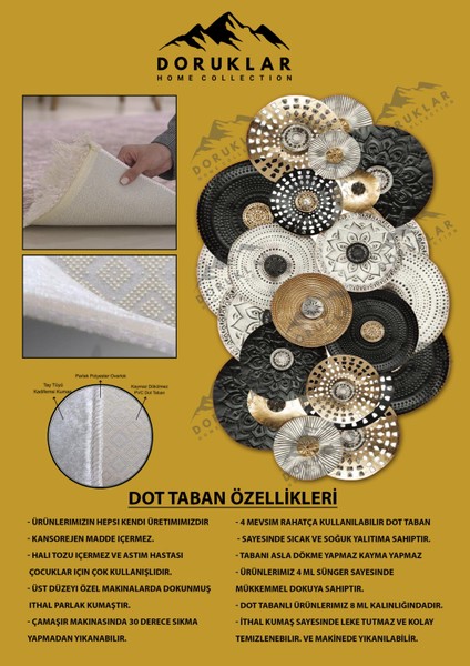Kaymaz Taban Yıkanabilir Dijital Baskı Dekoratif Modern Desenli Elegance Serisi Lazer Kesim Dot Taban Halı ELG79