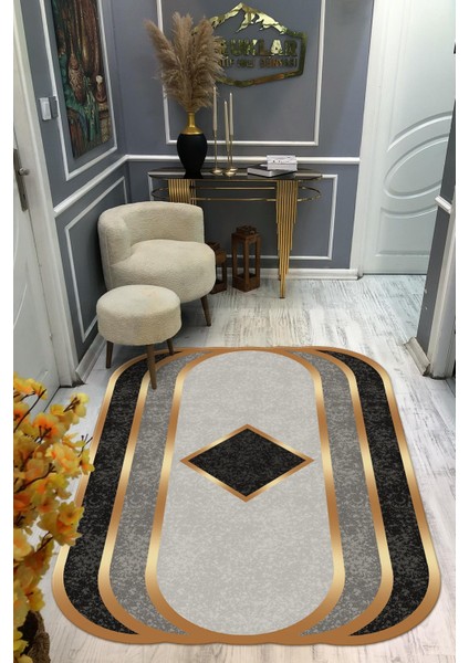 Kaymaz Taban Yıkanabilir Dijital Baskı Dekoratif Modern Desenli Elegance Serisi Lazer Kesim Dot Taban Halı ELG81