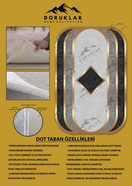 Kaymaz Taban Yıkanabilir Dijital Baskı Dekoratif Modern Desenli Elegance Serisi Lazer Kesim Dot Taban Halı ELG81