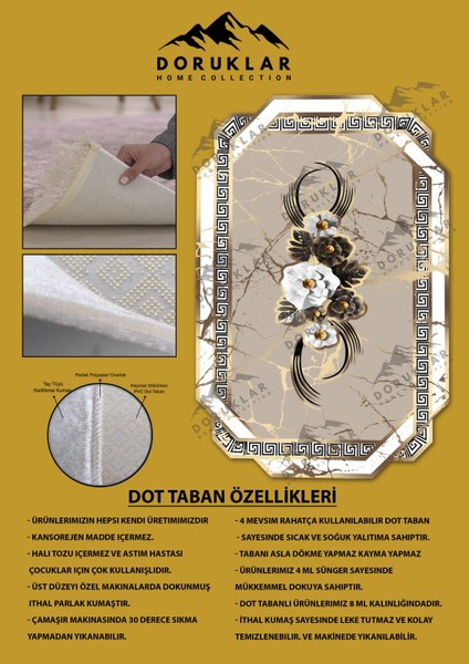 Kaymaz Taban Yıkanabilir Dijital Baskı Dekoratif Modern Desenli Elegance Serisi Lazer Kesim Dot Taban Halı ELG77