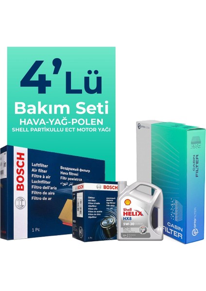 Audi A4 1.9 Dizel Filtre Bakım Seti Shell Motor Yağlı (2004-2009) 4 Lü