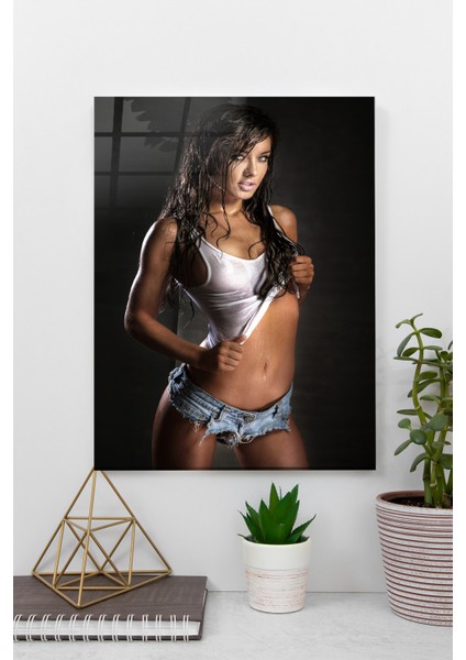 Islak Elbiseli Model Cam Tablo | Hediyelik, Dekoratif, Ofis, Mutfak