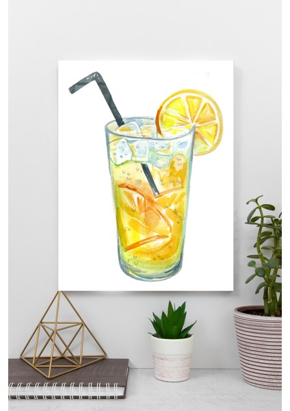 Beyaz Fonda Bardak Limonata Cam Tablo | Hediyelik, Dekoratif, Ofis, Mutfak