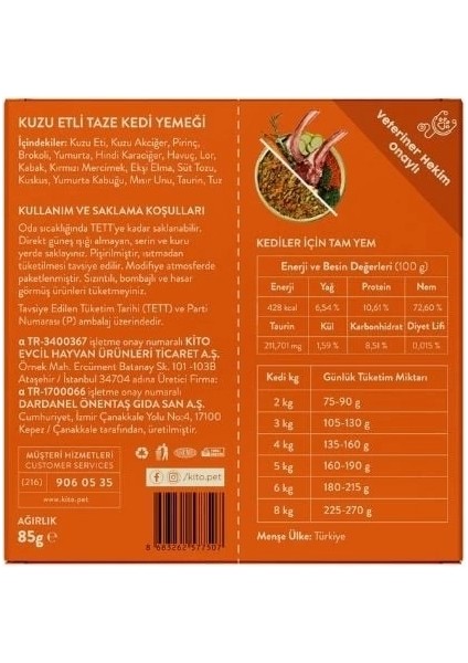 Fresh Kuzu Etli Hipoalerjenik Taze Kedi Yemeği 85 gr