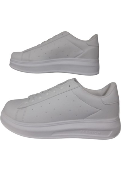 Beyaz Bağcıklı Unisex Günlük Şık Spor Ayakkabı