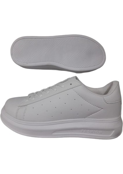 Beyaz Bağcıklı Unisex Günlük Şık Spor Ayakkabı