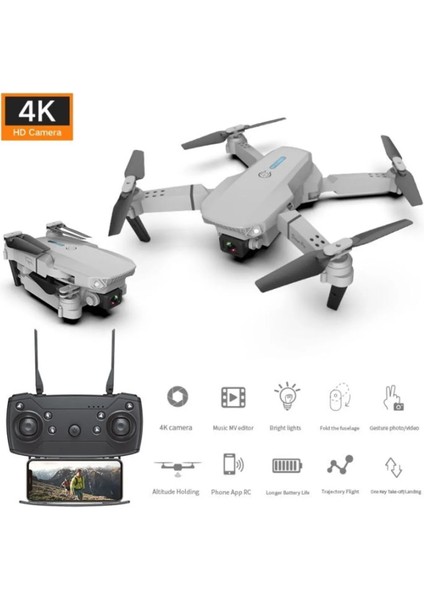 E88 4K Hd Çift Kameralı Drone App Kontrol Wifi Li Katlanabilir