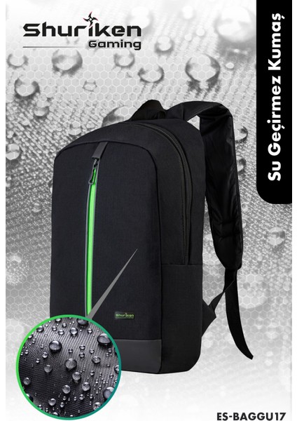 Gaming Travel 17 Inç Sırt Çantası - Wpx Pro Su Geçirmez Kumaş / Siyah ES-BAGGU17