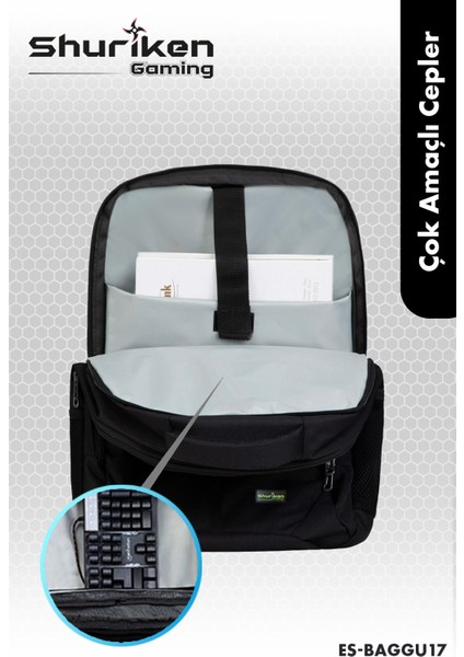 Gaming Travel 17 Inç Sırt Çantası - Wpx Pro Su Geçirmez Kumaş / Siyah ES-BAGGU17 fırsatları
