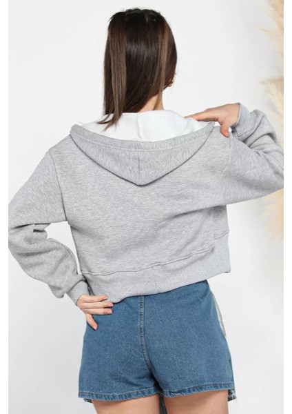 Kadın Fermuarlı Crop Top Sweatshirt