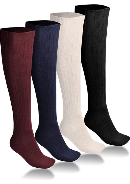 Ciho Socks 4 Çift Diz Altı Kışlık Kadın Yünlü Uyku Çorabı Soft Touch