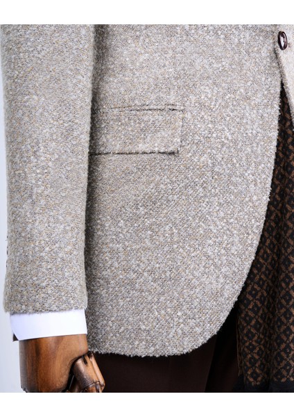 Italyan Stil Slim Fit Mono Yaka Erkek Tek Ceket Bej T13541