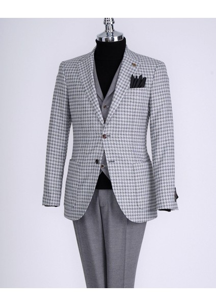 Italyan Stil Slim Fit Erkek Kombin Ceket Yelek Pantolon Takım Elbise Gri T13075 indirimleri