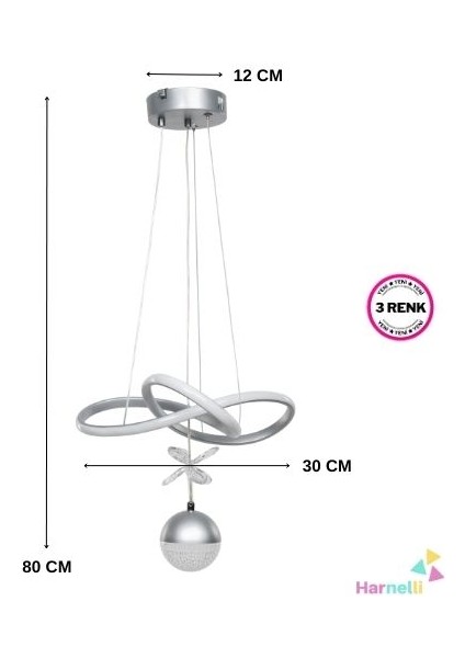 3 Renk Yanabilen Şeker Camlı Modern Ledli Avize