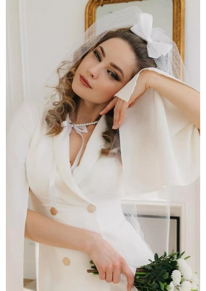 Sposa Kurdela Detaylı Beyaz Cam Inci Choker Gelin Kolyesi