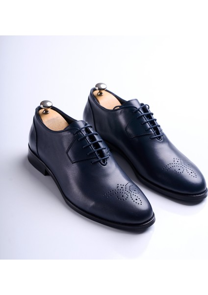 İtalyan stil iç dış naturel deri erkek ayakkabı lacivert T12932