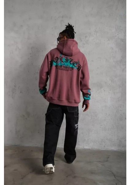 Erkek Üç Iplik Içi Pamuklu Alev Baskılı Kapüşonlu Sweatshirt - Gül Kurusu fiyatları