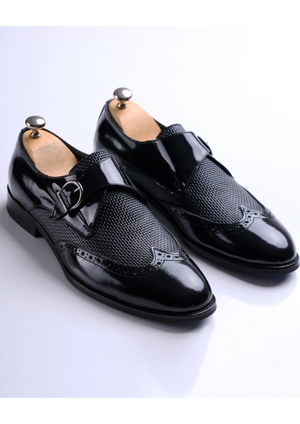 İtalyan stil iç dış naturel deri rugan erkek ayakkabı siyah T12936