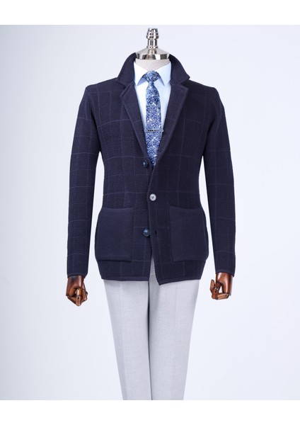Italyan Stil Slim Fit Düğmeli Triko Ceket Lacivert T13263 modelleri