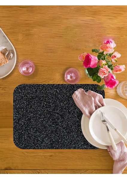 4'lü Pvc Amerikan Servis 30X45 cm Sıvı Geçirmez Leke Tutmaz Siyah Simli