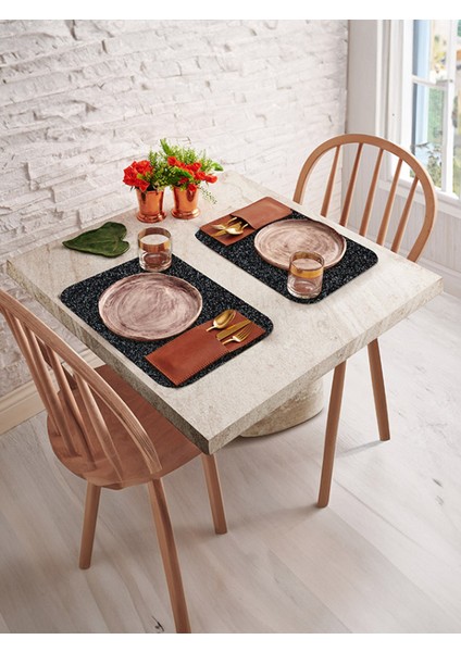 4'lü Pvc Amerikan Servis 30X45 cm Sıvı Geçirmez Leke Tutmaz Siyah Simli fiyatları