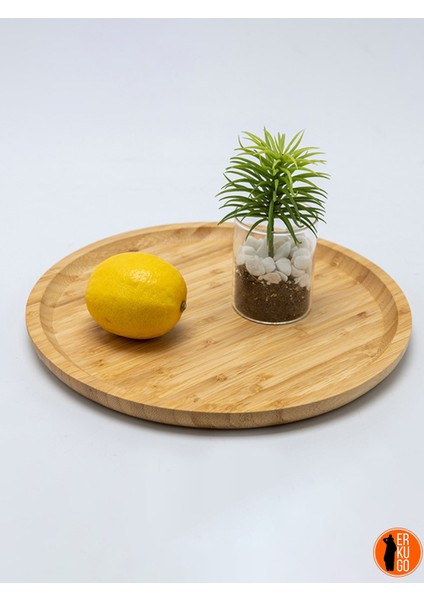 1 Adet Bambu Yuvarlak Servis Tabağı, Sunum Tabağı (20x20 Cm)