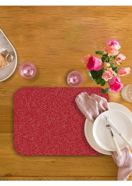 4'lü Pvc Amerikan Servis 30X45 cm Sıvı Geçirmez Leke Tutmaz Kırmızı Simli
