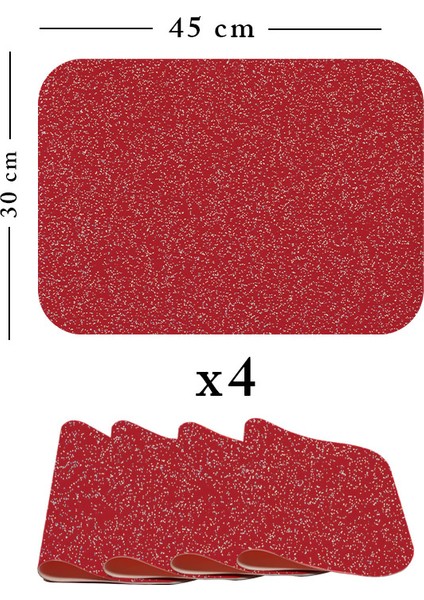 4'lü Pvc Amerikan Servis 30X45 cm Sıvı Geçirmez Leke Tutmaz Kırmızı Simli modelleri