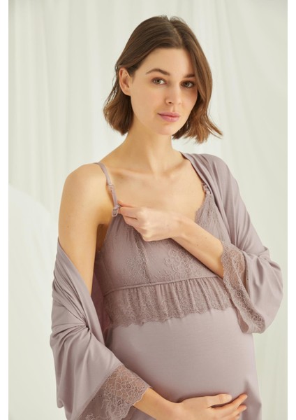 Lohusa 3'lü Emzirme Sabahlıklı Pijama Takımı