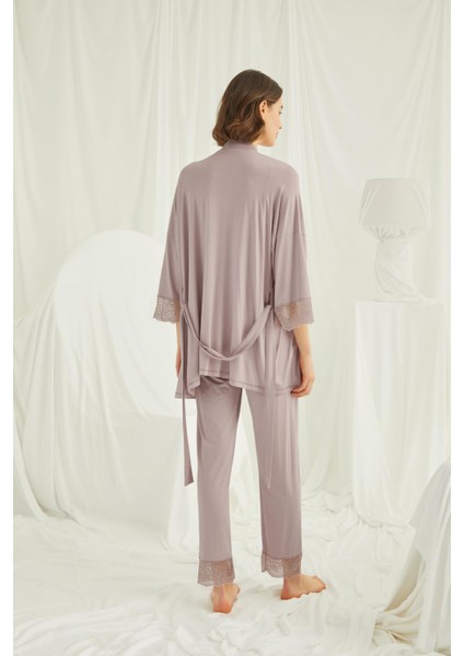 Lohusa 3'lü Emzirme Sabahlıklı Pijama Takımı