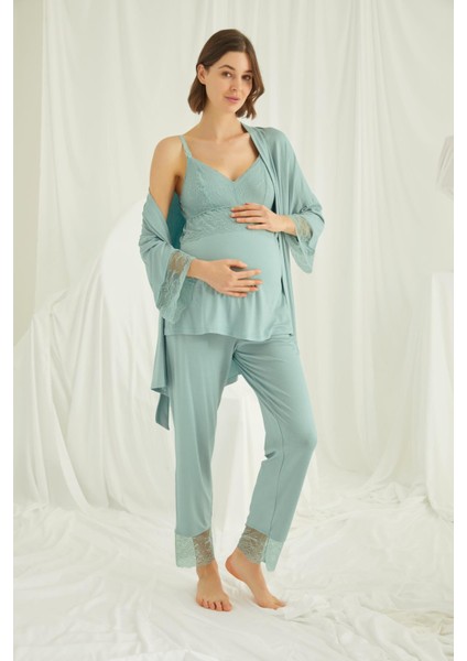Lohusa 3'lü Emzirme Sabahlıklı Pijama Takımı
